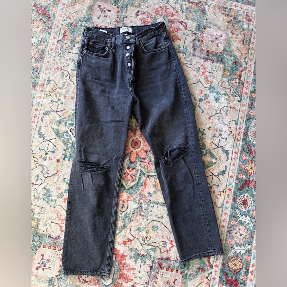 Agolde women’s vintage black Distressed 90’s pinch waist Jeans